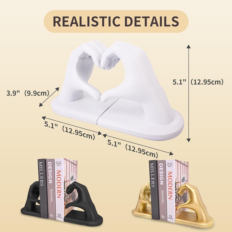 Kityemo White Decorative Bookends for Shelves, Heart Hands Book Ends Sculpture Aesthetic Decor for Bedroom Living Room Merch Apartment Bookshelf Birthday Women Decorations Stuff Aesthetic - Image 2